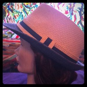 Straw Fedora Navy size S/M Hat
